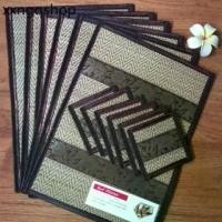 ราคา แผ่นรองจาน รองแก้วน้ำ ที่รองจาน ที่รองแก้ว แบบ 6 ที่ ทำจากเสื่อกก ทำความสะอาดได้ ของแต่งบ้าน ราคาถูก (1731416347334379105)