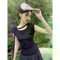 ราคา เสื้อยืด สไตล์จีนใหม่ คอกลม กระดุม ริบบิ้น แขนสั้น เสื้อถักเอนกประสงค์ เสื้อสั้น (1732237535161976197)