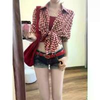 ราคา เสื้อโค้ท เสื้อเชิ้ต ลายสก๊อตสีแดง สไตล์ญี่ปุ่น ย้อนยุค สำหรับผู้หญิง ใส่หน้าร้อน สไตล์วินเทจ ใส่สบายๆ เสื้อโค้ทกันแดด เสื้อ คอปาด เสื้อ กราม เสื้อ สียีนส์ เสื้อ ปาด ไหล่ เพช (1731576672519423229)