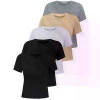 ราคา ชุดเสื้อแฟชั่นลำลองผู้หญิง เซ็ต 5 ชิ้น สีพื้น คอกลม เสื้อยืดแขนสั้น มีสีเทา แดง ขาว น้ำตาล และดำ (1732084359866320358)