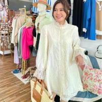 ราคา *2-82TH มินิเดรสลูกไม้คอปีนแขนจั้ม ครีม (1729609819850180790)