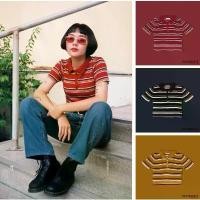 ราคา SALE!! - Inandout Locker - 90s Stripped Collar เสื้อครอป แขนสั้น คอปก ลายทาง ไหมพรม เอวลอย เสื้อผ้าผู้หญิง เส (1732572724167477203)