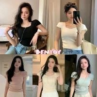 ราคา bentoy(31019)เสื้อยืดแขนสั้น ไหมพรม สีพื้น ดีเทลแขนเย็บจีบ น่ารัก รัดรูป (1732700953206162687)