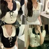 ราคา ✨Anne✨เสื้อยืดผู้หญิง ไหมพรม แขนสั้น คอปก ผูกโบว์ กระดุมหน้า ผอมเพรียวเสื้อครอป สไตล์ลำลอง น่ารักๆ#83228 (1731825054155834969)