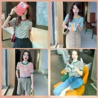 ราคา (614) เสื้อยืดคอกลม เสื้อ ไหมพรม เสื้อยืดลายริ้ว เสื้อแฟชั่น เสื้อผ้าสไตล์เกาหลี ผู้หญิง Clothing (1729955905080166462)