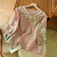 ราคา เสื้อยืดแขนสามส่วน เสื้อเบลาส์ เสื้อเบลาส์ ผ้าฝ้ายลินิน งานปัก ศิลปะ สำหรับผู้หญิง ทรงหลวม วินเทจ อเนกประสงค์ คอกลม ฤดูร้อนใหม่ 2025 (1732636279703045625)