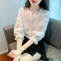 ราคา เสื้อเชิ้ตผ้าชีฟองแขนสั้นผู้หญิง เสื้อแขนฟองหวาน เสื้อแขนแยก งานปัก (1729779569743530839)