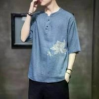 ราคา เสื้อยืดผ้าลินิน, เสื้อผ้าผู้ชายฤดูร้อน, สไตล์จีน, วัสดุผ้าฝ้ายลินิน, งานปัก, แขนสั้น, เสื้อครึ่งแขน, เสื้อผ้าผู้ชายจีน (1731889885648488464)