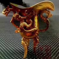 ราคา ขวดไวน์ Chilong, วัตถุเก่าวินเทจ, ถ้วยไวน์โบราณ, ถ้วยจักรพรรดรดอกบัวสามขา, เครื่องประดับทองแดงและสีทอง, ของสะสม (1732237209934070956)