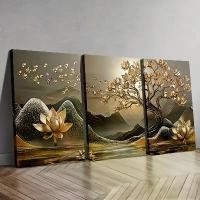 ราคา ชุดภาพวาดบนผืนผ้าใบ 3 ชิ้น กรอบไม้ ต้นไม้ดอกบัวสีทอง ศิลปะบนผนัง ผ้าใบ ภาพวาดภูมิทัศน์นามธรรม ของตกแต่งบ้าน งานศิลปะสมัยใหม่ สำหรับห้องนั่งเล่น ห้องนอน และสำนักงาน โต๊ะ บูชาพระ เ (1731965215874582191)
