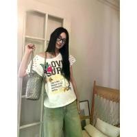 ราคา เสื้อยืด พิมพ์ลายจุด สไตล์เกาหลี วินเทจ ฤดูร้อน ไหล่ไม่สมมาตร คอกว้าง สีขาว แขนสั้น สำหรับผู้หญิง (1731980282563298634)