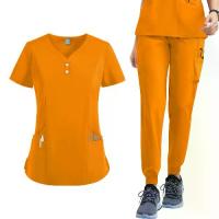 ราคา ชุดผ่าตัด, กระดุมสีส้ม, สำหรับผู้หญิง, ชุดพยาบาล, เสื้อและกางเกง, เครื่องแบบทางการแพทย์, สครับ, คลินิกความงาม, สปา, โรงพยาบาล, ชุด, A10 (1731324271168226954)
