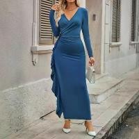 ราคา เดรสยาว สไตล์เรียบหรู สำหรับผู้หญิง ดีไซน์ไม่ปกติ แขนยาว คอวี จับจีบ บอดี้คอน เหมาะสำหรับงานโอกาสพิเศษ เช่น งานแต่งงาน งานเลี้ยงตอนเย็น และ ค็อกเทล มีเชือกผูกด้านข้าง ดีไซน์แยก (1732554174704616724)