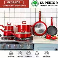 ราคา ชุดเครื่องครัวอลูมิเนียมไม่ติด, YOUKADA, 10 ชิ้น, ชุดกระทะและกระทะไม่ติดกระทะพร้อมฝาปิด, เข้ากันได้กับเตาแม่เหล็กไฟฟ้า, เตาอบ, เตาแก๊ส, และเตาตั้งพื้นประตู, เหมาะสำหรับรับประทานอาหารครอบครัว (17327820