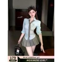 ราคา ชุดเครื่องแบบน้องสาว MOXI สำหรับนักเรียน วัยรุ่น และนักศึกษาวิทยาลัย ทรงสลิมฟิต เสื้อผูกโบว์ กระโปรงพลีท ชุด 3 ชิ้น (1731526384015083095)
