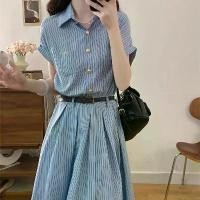 ราคา เสื้อเชิ้ตลายทางสีน้ำเงินสไตล์ฝรั่งเศส เดรส คล้อง คอ ชุด น่ารัก ๆ လက်လီ လက်ကား ဝယ်ယူ နိုင် ပါ တယ် ရှင့် เดรส ผ้า ทอ ชุด ปาร์ตี้ เอสโตรเจน ชุด ปาเต๊ะ เดรส สายเดี่ยว (1731810745169839773)