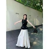 ราคา เสื้อกั๊กสีดำหรูหราทำด้วยมือ, เสื้อผ้าผู้หญิง, ดีไซน์ดอกไม้ลูกปัด, สไตล์ฤดูร้อน, กระโปรงครึ่งหลวม, กระโปรงยาว, ชุดสองชิ้น (1732378098607293634)
