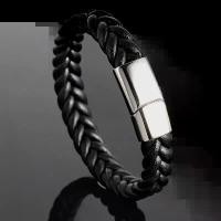 ราคา สร้อยข้อมือผู้ชาย สไตล์ยุโรปและอเมริกา สร้อยข้อมือสานหนังแท้ หัวเข็มขัดแม่เหล็กสแตนเลส ทำจากหนัง สร้อยข้อมือสายหนัง เครื่องประดับผู้ชาย ดีไซน์ทอ (1730693533085566984)