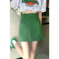 ราคา กระโปรงครึ่งตัวผู้หญิง กระโปรงยีนส์สีเขียว เอวสูง สไตล์เกาหลี ผ้าพันคอสะโพก เครื่องเทศ Y2K (1729811760383363277)