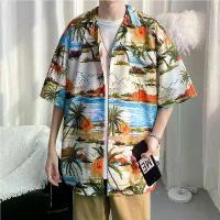 ราคา เสื้อฮาวายแขนสั้นสำหรับผู้ชายและผู้หญิง เสื้อผ้าฮาวาย สับปะรด เสื้อฮาวาย (1729737738001943125)