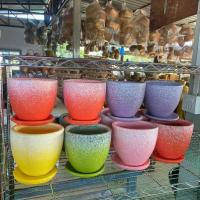 ราคา กระถางต้นไม้ ดินเผา สีน้ำมัน พร้อมจานรอง (1729601834682452305)