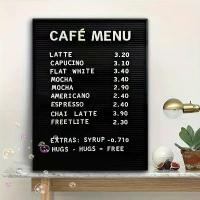 ราคา กระดานแคปซูลเมนูกาแฟ 1 ชิ้น พื้นหลังสีดำพร้อมข้อความสีขาว เอสเปรสโซ ลาเต้ คาปูชิโน่ ลาเต้ไร้น้ำตาล เพิ่ม/น้ำหวาน มีตะขอสำหรับแขวนง่าย ตกแต่งร้านกาแฟมินิมอลทันสมัย เหมาะสำหรับร้าน (1732031400833222507)