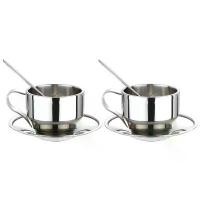 ราคา ชุดถ้วยกาแฟหุ้มฉนวน วัสดุสแตนเลส ถ้วยเอสเพรสโซ่ผนังสองชั้น ถ้วยลาเต้ คาปูชิโน่ พร้อมจานรองและช้อน ความจุ 125Ml ชุด 2 ชิ้น (1732258152160986932)