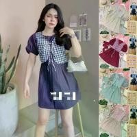 ราคา เดรส+ผ้าคาดผม ผ้าฝ้ายลินิน แต่งผ้าสก๊อตผูกโบว์หน้า เชือกผูกเอว มีผ้าคาดผม ยาว 30,อก 36,เอว 34,สพ ฟรี (1729602156166417011)