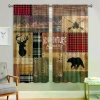ราคา ผ้าม่านในครัว โพลีเอสเตอร์ สีน้ำตาล สไตล์บ้านไร่ ประกบไม้ ลายสก๊อตสีแดง และ ลายหมีและชนเผ่า สัตว์ ชุด 2 ชิ้น/3 ชิ้น ก้านสวม เหมาะสำหรับห้องนั่งเล่น ห้องนอน ห้องอาหาร คาเฟ่ สำนักงาน ของตกแต่งบ้าน (1731