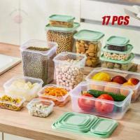 ราคา กล่องเก็บอาหาร พลาสติกสีเขียว ชุด 17 ชิ้น ตู้เย็น ภาชนะใส่อาหารในครัว กล่องเบนโตะ (1732271282102306642)
