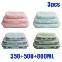 ราคา ภาชนะใส่อาหารซิลิโคนแบบพับได้ ชุด 3 ชิ้น รวมกล่องอาหารกลางวัน กล่องเก็บอาหาร กันรั่ว ตู้เย็น/ไมโครเวฟปลอดภัย ปลอดสาร BPA สะดวกสำหรับการเตรียมอาหาร (1732497900199052690)