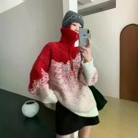 ราคา Christmas Gradient Color Zipper High Neck Pullover Sweater for Women 2025 Autumn Winter New Loose Lazy Knitted Top Thick (1733361305124832335)