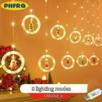 ราคา PHFRQ - 8 Lighting Modes, DIY Christmas LED Curtain Light Set - Santa Claus, Reindeer, Snowman, and Tree Designs| USB powered holiday decorative string lights, suitable for home, bedroom, and parties 