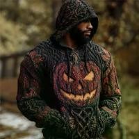 ราคา Halloween Pumpkin Lantern Men's Short Sleeve Coarse Knitted Hooded Sweater (1733186085949900098)