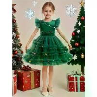 ราคา Girls' Princess Party Dress with Flared Sleeves & Bow Detail - Green Tulle Tutu Skirt, Lace Trim, Knee-Length Formal Gown for Halloween, Christmas, Birthdays - All-Season Elegant (1733421878649455694)
