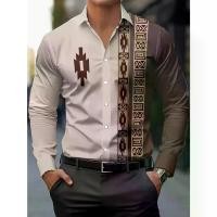 ราคา Men's Tribal Style Shirt - Beige, Brown, and Black Button Formal Casual Wear - Machine Washable Long Sleeve Shirt, Suitable for Halloween, New Year, Daily and Special Occasions - (1733095407625733997)