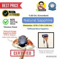 ราคา แหวนพลอยสาม #53 Trio Ring (925 Silver Sterling) ไพลินธรรมชาติ*ซ่านสี (1.83 cts.) ซัฟไฟร์ส้ม (0.72 Ct. / 2 pcs) และเพชรธรรมชาติ Natural Blue Sapphire (Diffused) & Orange Sapphire with Natural Diamonds 