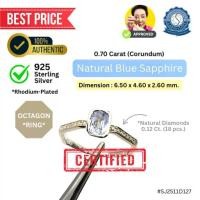 ราคา แหวนแปดเหลี่ยม #57 Octagon Ring (925 Silver Sterling) ไพลินธรรมชาติ (Oval Mixed, 0.70 ct.) Natural Blue Sapphire, Corundum & Natural Diamonds (0.12 ct. / 18 pcs.) with Verbal Cert. (173340766442242184