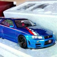 ราคา โมเดลรถR34 1/18 โมเดลรถR34GTR โมเดลรถ Nissan Skyline R34 GT-R Nismo Z-tune BLUE 1:18 MotorHelix Model ราคา ok เลย (1733071891284460935)