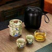 ราคา Ru Kiln Travel Tea Set Portable One Pot Three Cups Magpie on Branch Tea Brewing Outdoor Camping Business Gift (1733091106829599902)
