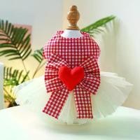 ราคา Valentine's Day Pet Circle Dog Cat Clothes Manufacturer Wholesale Red and White Check Princess Tulle Dress Heart Puffy Dress (1733319406301119614)