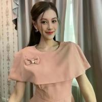 ราคา เดรสคลุมไหล่ แต่งโบว์ งานผ้าบาบี้ รหัส 9925 Dress (1730914924439439998)