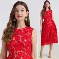 ราคา Real Shot Light Luxury Lace Eyelash Puffy Vest Round Neck A-line Skirt Slim High Waist Dress (1733239731220874293)