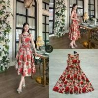 ราคา GUEENQiugtyjytjrthhjshangmao M8 Dress ชุดเดรสยาวลายดอกแขนกุด+เข็มขัดผ้า สำหรับผู้หญิง สาวอวบ เสื้อผ้าแฟชั่นผู้หญิง ไซส์ M-2XL Ticha ขาย ร้อน (1733148477333079510)