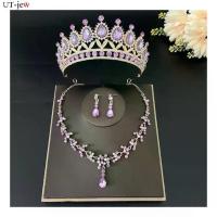 ราคา CODJewelry Set Three Piece Bridal Purple Crown Necklace Earrings Bridal Dress Accessory Inlaid with Rhinestones Glittering Eardrops Decoration Headwear Necklaces WeddingTikTok (1732815502275544881)