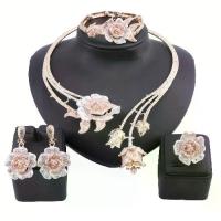 ราคา Elegant Rose Flower Rhinestone Jewelry Set for Women - Necklace, Earrings, and Ring for Weddings & Parties, Luxurious Floral Design (1733117638593775260)
