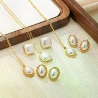 ราคา European and American Fashion Elegant Oval Pearl Earrings Necklace Set for Women Stainless Steel Collarbone Pendant Jewelry Set for Women (1733418221777421946)