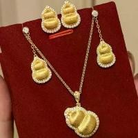 ราคา Light Luxury Retro Brushed Diamond-Encrusted Gourd Necklace Ring Bracelet Earrings New Chinese Style Layered High-End Set (1733386426888717610)