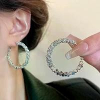 ราคา ✨ s925 Super Shiny Versatile Broken Silver Large Hoop Earrings, Luxury Stud Earrings, Exaggerated Circular Big Earrings, Sparkling Fashion Earrings, Fashion Accessories (1733220404625638892)