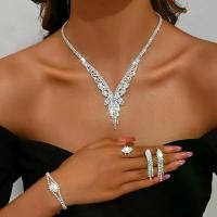 ราคา European and American Cross-Border Heavy Craft Light Luxury Rhinestone Flower Tassel Necklace Earrings Bracelet Ring Jewelry Set Party Accessories (1733430663027721514)